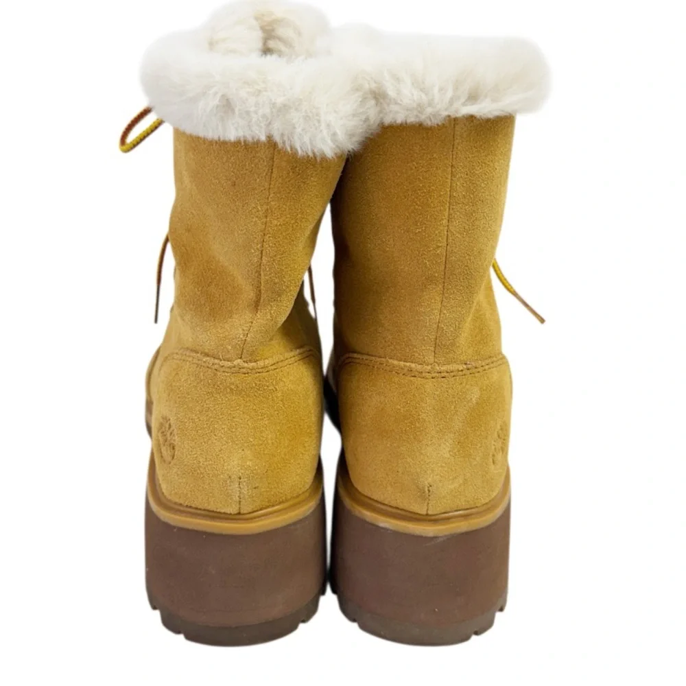 Timberland Kori Park combat boots in wheat suede, faux fur collar Size 8 EUC
